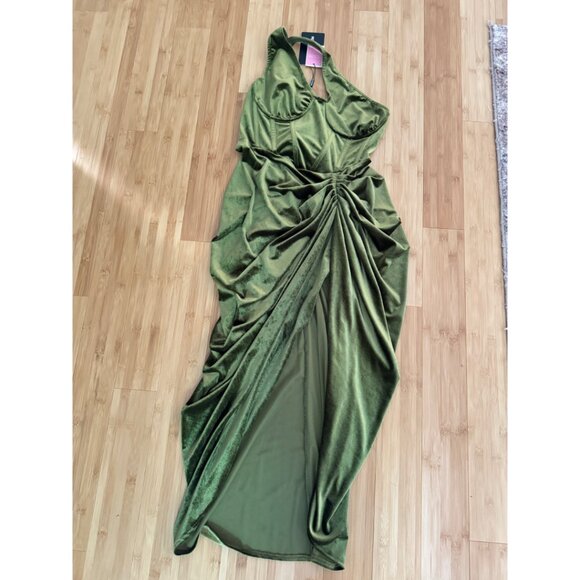 PrettyLittleThing Olive Green Velvet One Shoulder Corset Midi Dress Size… - Picture 7 of 7